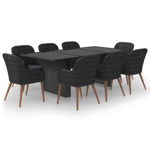 vidaXL 9-tlg. Garten-Essgruppe Poly Rattan Schwarz