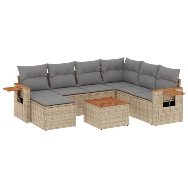 vidaXL 8-tlg. Garten-Sofagarnitur mit Kissen Beige Poly Rattan
