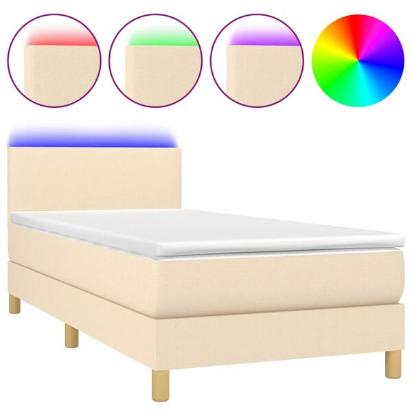 vidaXL Boxspringbett mit Matratze & LED Creme 90x190 cm Stoff