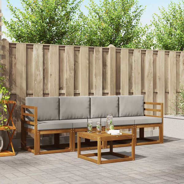 vidaXL Outdoor-Sofagarnitur mit Kissen 5 pcs Nat&uuml;rlich und Hellgrau