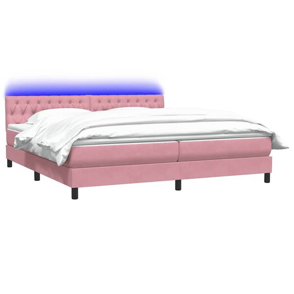 vidaXL Boxspringbett mit Matratze & LED Rosa 180x220 cm Samt