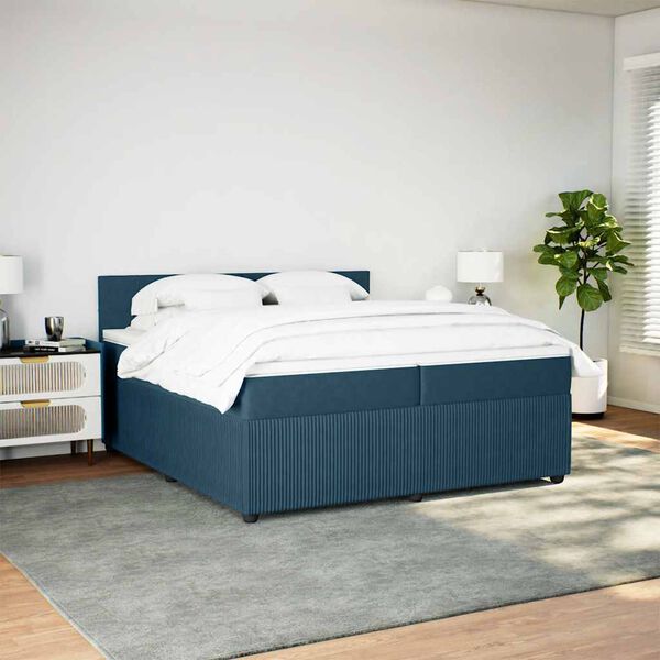 vidaXL Boxspringbett mit Matratze Blau 200x200 cm Samt