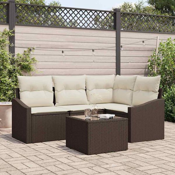 vidaXL Sofa Set mit Kissen 5 pcs Braun Poly Rattan