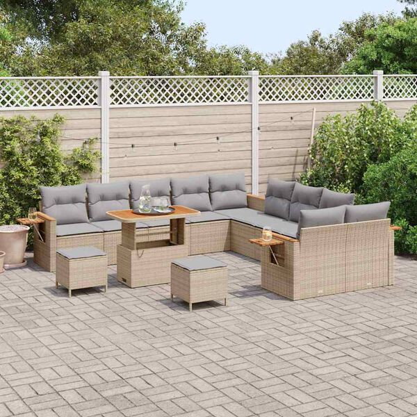 vidaXL Gartensofa-set mit Kissen 13 pcs Beige und Hellgrau