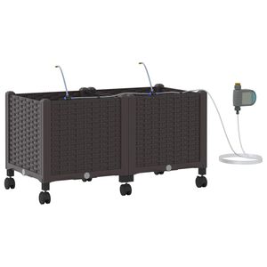 vidaXL Garten Blumenk&uuml;bel mit Bew&auml;sserung und R&auml;dern 2 Stk. Braun PP