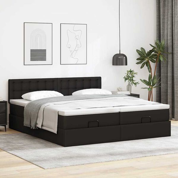 vidaXL Ottoman-Bett mit Matratzen Schwarz 180x200 cm Kunstleder