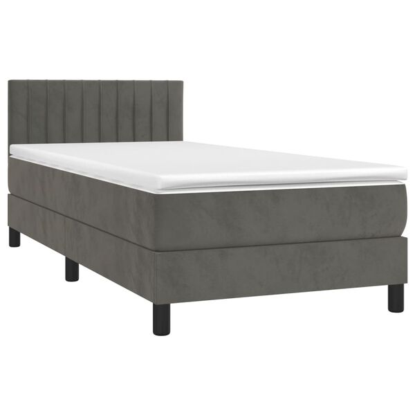 vidaXL Boxspringbett mit Matratze Dunkelgrau 100x200 cm Samt