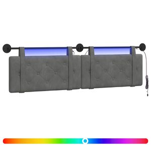 vidaXL H&auml;ngendes Kopfteil Mit LED Licht Dunkelgrau Samt