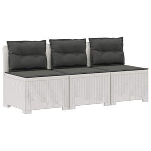 vidaXL 3-Sitzer Garten Sofa mit Kissen Rattan-Look 3-Sitzer PP Wei&szlig;