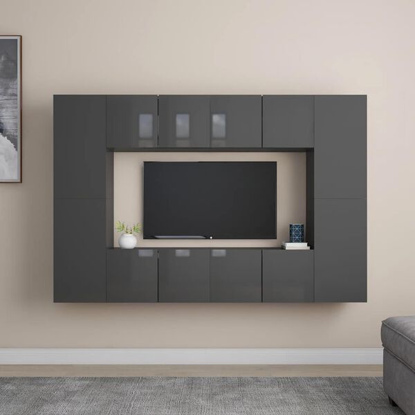 vidaXL 8-tlg. TV-Schrank-Set Hochglanz-Grau Holzwerkstoff
