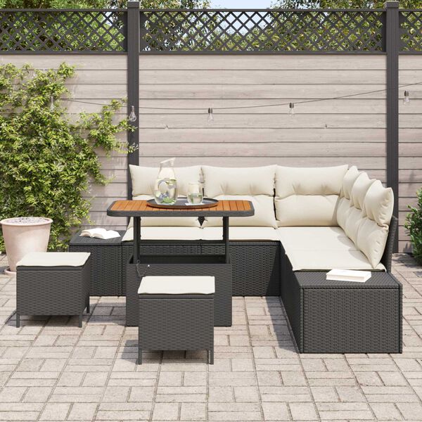 vidaXL Garten-Sofa-Set mit Kissen 8 pcs Schwarz Poly Rattan