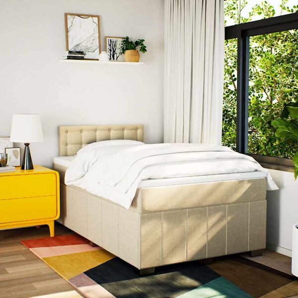 vidaXL Boxspringbett mit Matratze Creme 120x200 cm Stoff