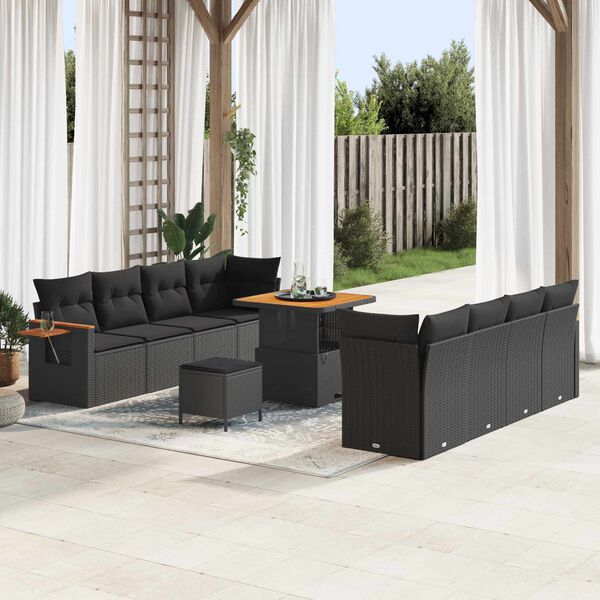 vidaXL Gartensofa-set mit Kissen 11 pcs Schwarz