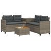 vidaXL Gartensofa in L-Form mit Tisch und Kissen Grau Poly Rattan