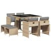 vidaXL 9-tlg. Garten-Essgruppe mit Kissen Beigemischung Poly Rattan