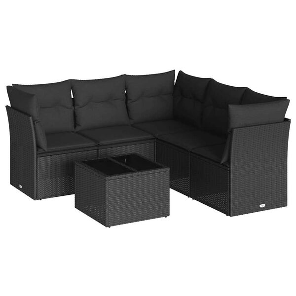 vidaXL 6-tlg. Garten-Sofagarnitur mit Kissen Schwarz Poly Rattan