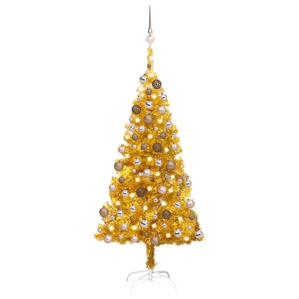 vidaXL K&uuml;nstlicher Weihnachtsbaum Beleuchtung & Kugeln Gold 150 cm PET