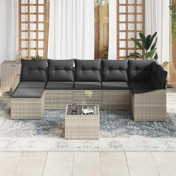 vidaXL Garten-Sofa-Set mit Kissen 8 pcs Hellgrau Poly-Rattan