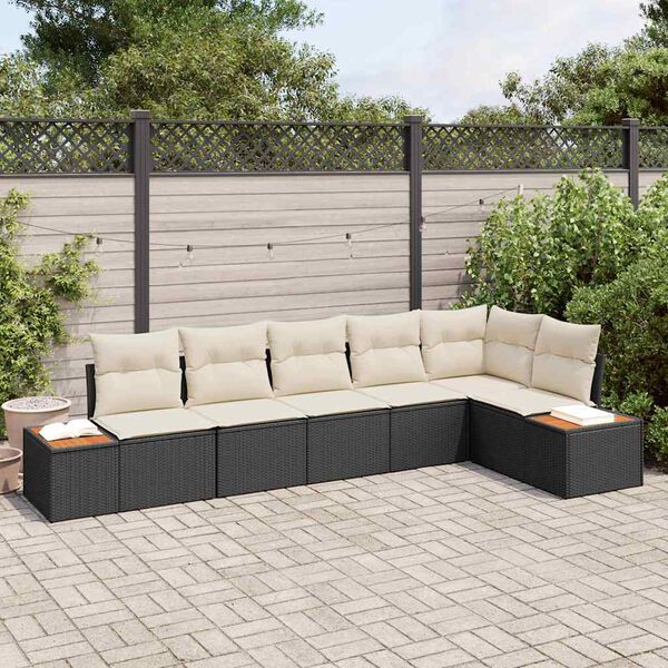 vidaXL Garten-Sofa-Set mit Kissen 6 pcs Schwarz und Creme Poly Rattan
