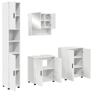 vidaXL Badezimmerm&ouml;bel-Set mit T&uuml;r 4 pcs Wei&szlig; Holzwerkstoff & Metall