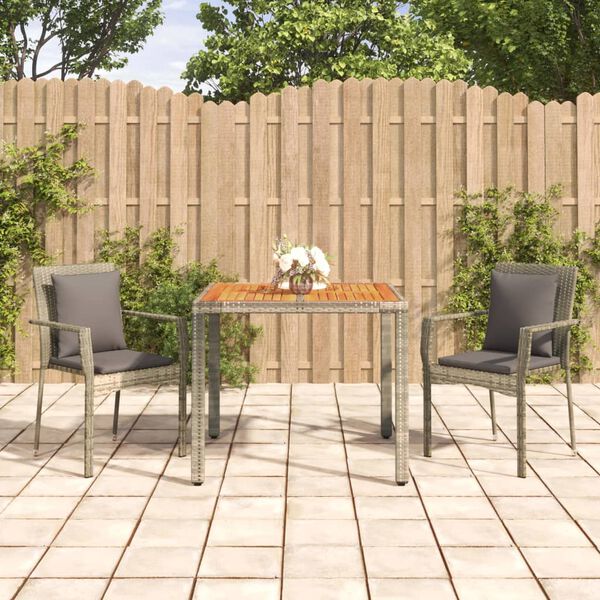 vidaXL 3-tlg. Garten-Essgruppe mit Kissen Grau Poly Rattan