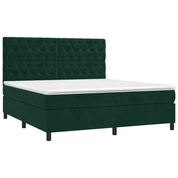 vidaXL Boxspringbett mit Matratze Dunkelgr&uuml;n 160x200 cm Samt