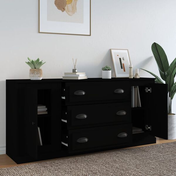 vidaXL Sideboards 3 Stk. Schwarz Holzwerkstoff