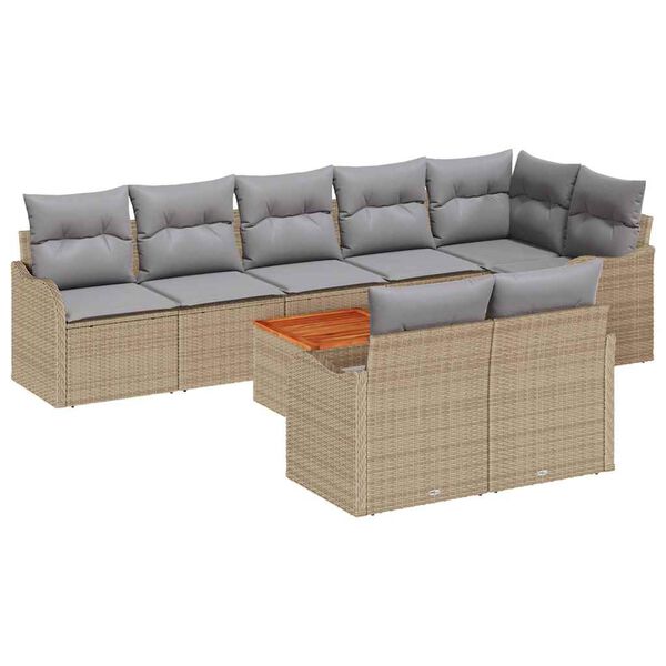 vidaXL Gartensofa-set mit Kissen 9 pcs Beige Poly-Rattan