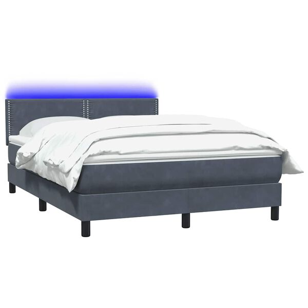vidaXL Boxspringbett mit Matratze & LED Dunkelgrau 140x220 cm Samt