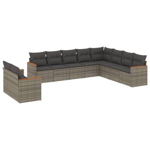 vidaXL 10-tlg. Garten-Sofagarnitur mit Kissen Grau Poly Rattan