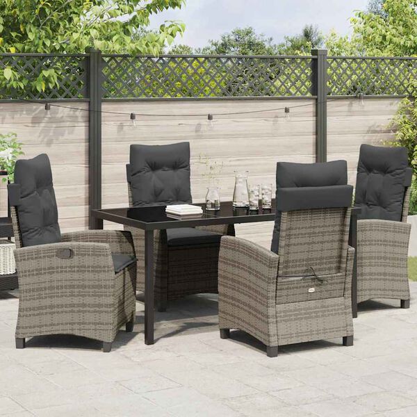 vidaXL Garten Essgruppe mit Kissen 5 pcs Grau Poly-Rattan