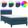 vidaXL Boxspringbett mit Matratze & LED Dunkelblau 100x220 cm Samt