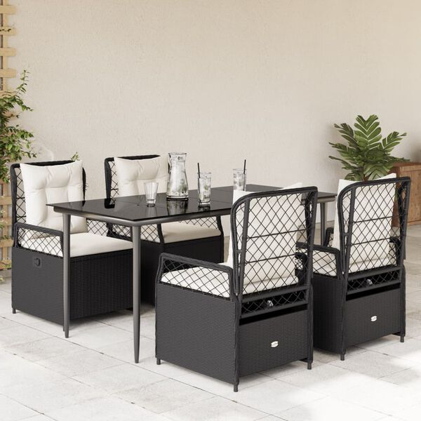 vidaXL 5-tlg. Garten-Essgruppe mit Kissen Schwarz Poly Rattan