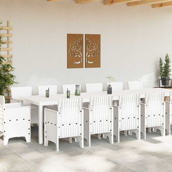 vidaXL Garten Essgruppe 15 pcs Weiß Polt Rattan