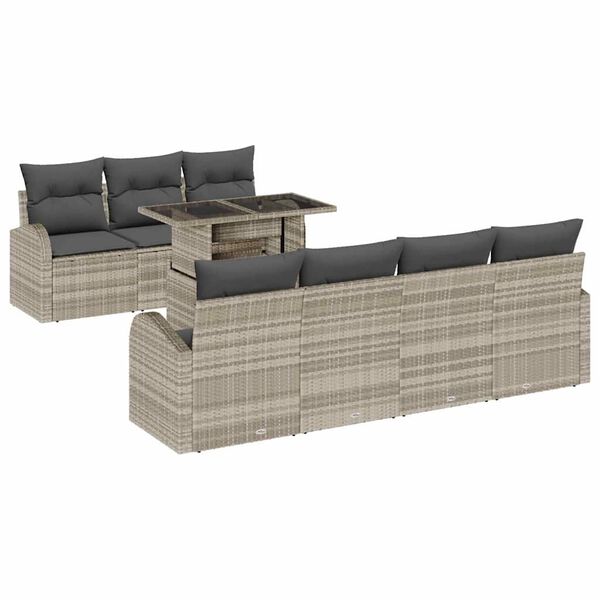 vidaXL Gartensofa-set mit Kissen mit Kissen 8 pcs Hellgrau Poly Rattan