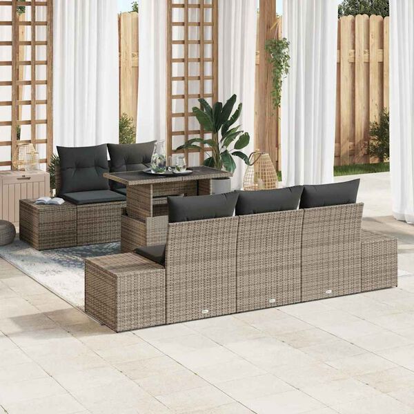 vidaXL Garten-Sofa-Set mit Kissen mit Speicher mit Kissen 6 pcs Grau