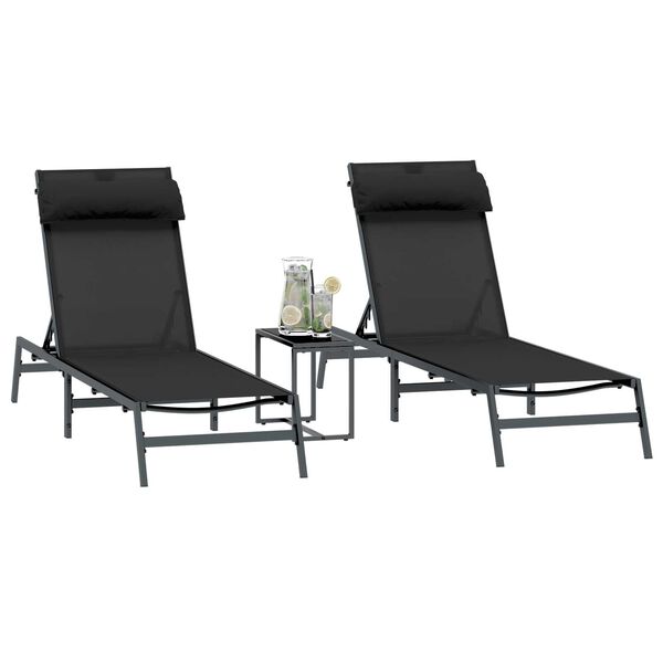 vidaXL Sonnenliegen 2-Person 3 pcs Schwarz und Anthrazit Stahl