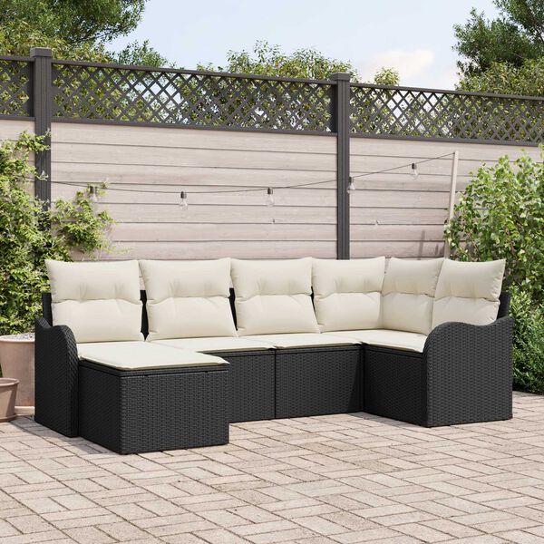 vidaXL Garten-Sofa-Set mit Kissen 6 pcs Schwarz und Weiß Poly Rattan
