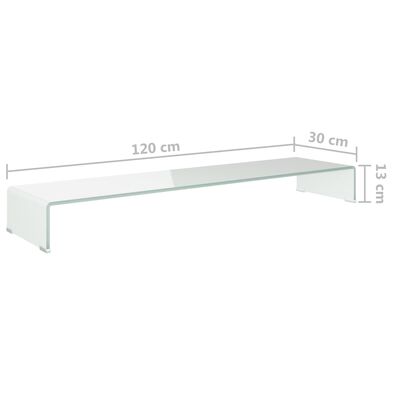 vidaXL TV-Tisch/Bildschirmerhöhung Glas Weiß 120 x 30 x 13 cm