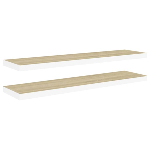 vidaXL Schweberegale 2 Stk. Eichen-Optik und Wei&szlig; 120x23,5x3,8 cm MDF