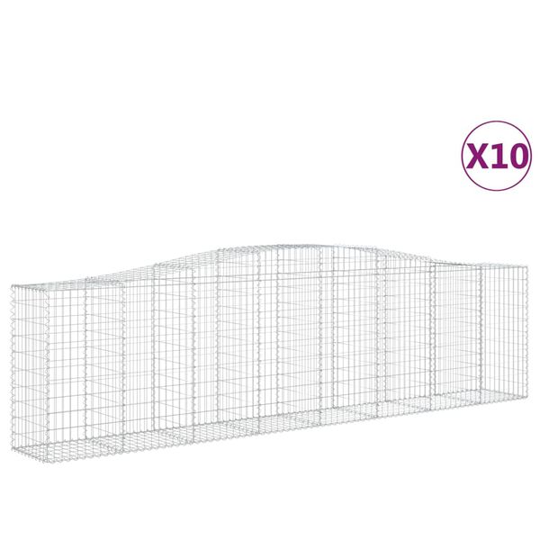 vidaXL Gabionen mit Hochbogen 10 Stk 400x50x100/120cm Verzinktes Eisen