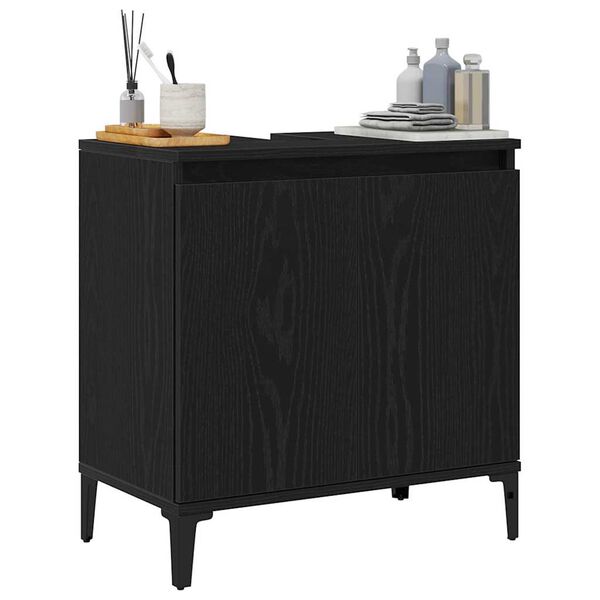 vidaXL Waschbeckenschrank mit T&uuml;r Schwarz Eichen-Optik 58 x 33 x 60 cm