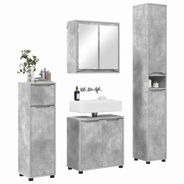 vidaXL Badezimmerm&ouml;bel-Set mit Regal 4 pcs Beton Grau Holzwerkstoff