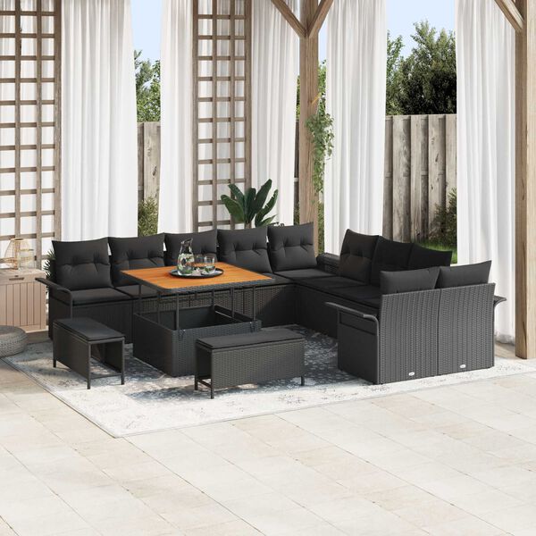 vidaXL Garten-Sofa-Set mit Kissen mit Speicher 13 pcs Schwarz