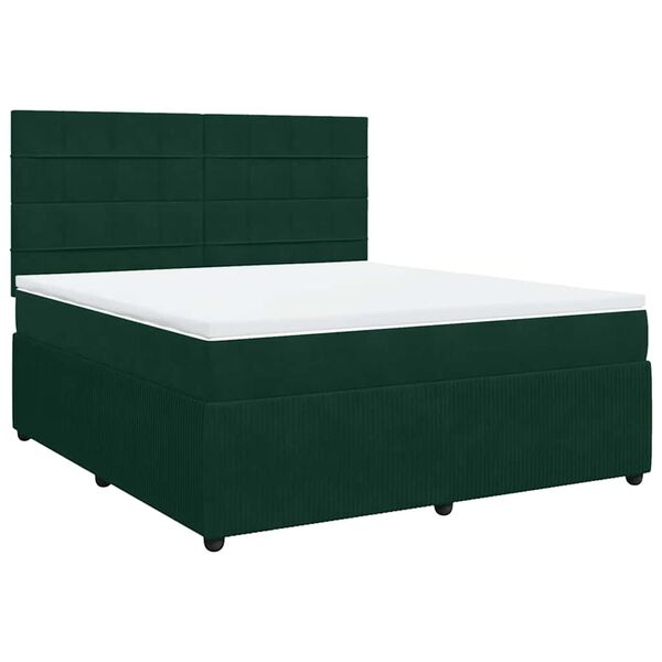 vidaXL Boxspringbett mit Matratze Dunkelgr&uuml;n 180x200 cm Samt