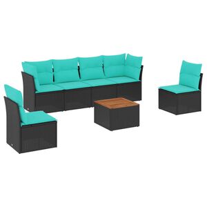 vidaXL 7-tlg. Garten-Sofagarnitur mit Kissen Schwarz Poly Rattan