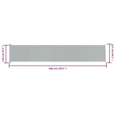 vidaXL Seitenmarkise Ausziehbar 117x600 cm Grau