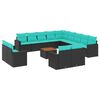 vidaXL 14-tlg. Garten-Sofagarnitur mit Kissen Schwarz Poly Rattan
