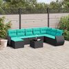 vidaXL 9-teiliges Gartensofa-Set mit Kissen, schwarzes Polyrattan