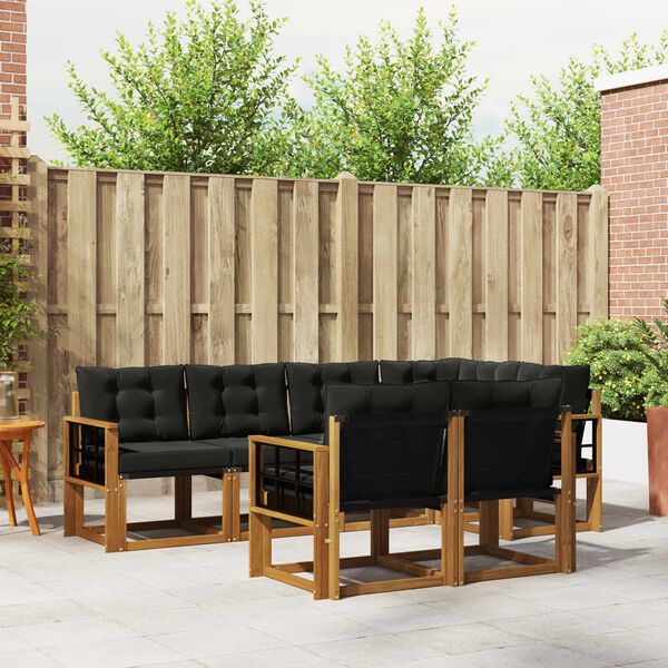 vidaXL Outdoor-Sofagarnitur mit Kissen 7 pcs Nat&uuml;rlich und Schwarz